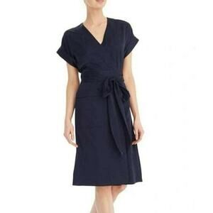 J. Crew NWT Short Sleeve Knee Length Wrap Dress with Tie Belt Navy Blue Size XS